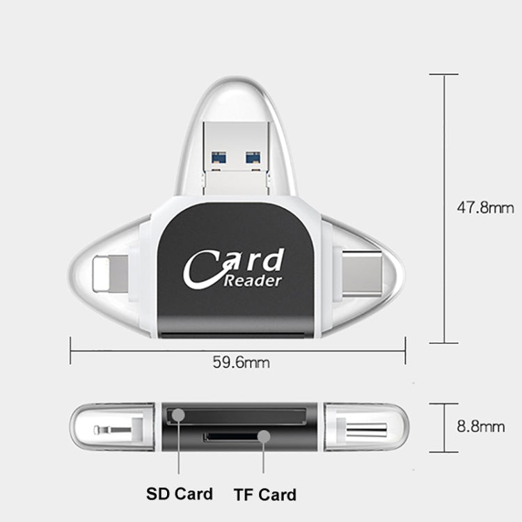 R015 USB2.0 & Micro USB+8Pin+Type-C 4 In 1 Card Reader Supports SD/TF Card(Rose Gold) by buy2fix