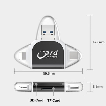 R015 USB2.0 & Micro USB+8Pin+Type-C 4 In 1 Card Reader Supports SD/TF Card(Rose Gold) by buy2fix