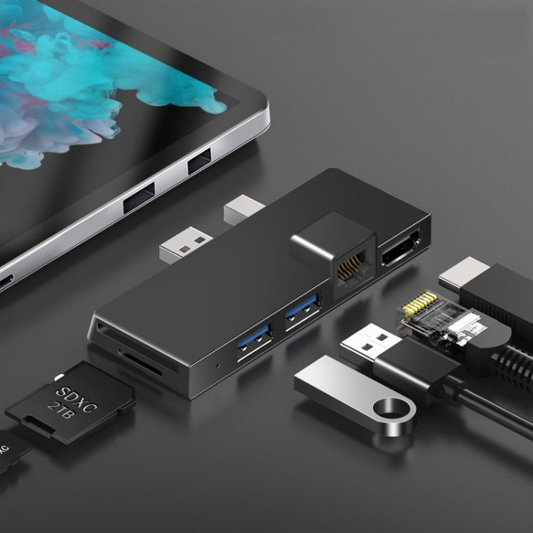 W05 8 In 1 USB3.1 Gne1 Ethernet RJ45 Converter For Surface Pro4/5/6(Black) by buy2fix