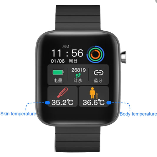 T68 1.54 Inch Body Temperature Monitoring Smart Watch with Flashlight Function(Black) - Smart Watches by buy2fix | Online Shopping UK | buy2fix