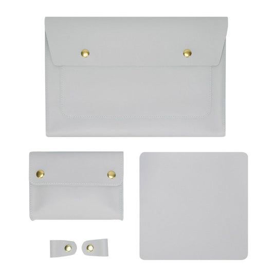 S178 3 In 1 Leather Waterproof Laptop Liner Bag, Size: 13 inches(Light Grey) by buy2fix