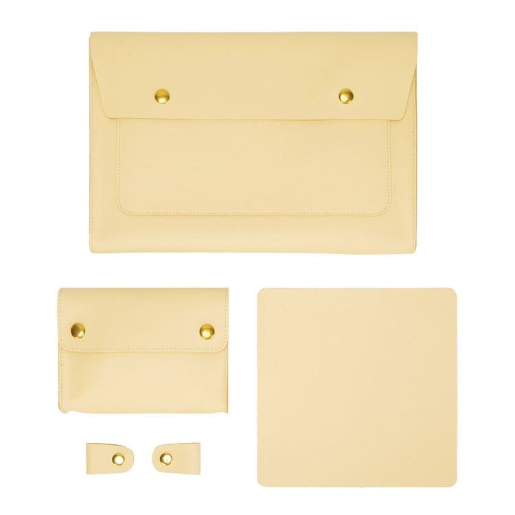 S178 3 In 1 Leather Waterproof Laptop Liner Bag, Size: 13 inches(Light Yellow) by buy2fix