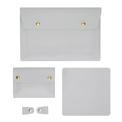 S178 3 In 1 Leather Waterproof Laptop Liner Bag, Size: 14 inches(Light Grey) by buy2fix