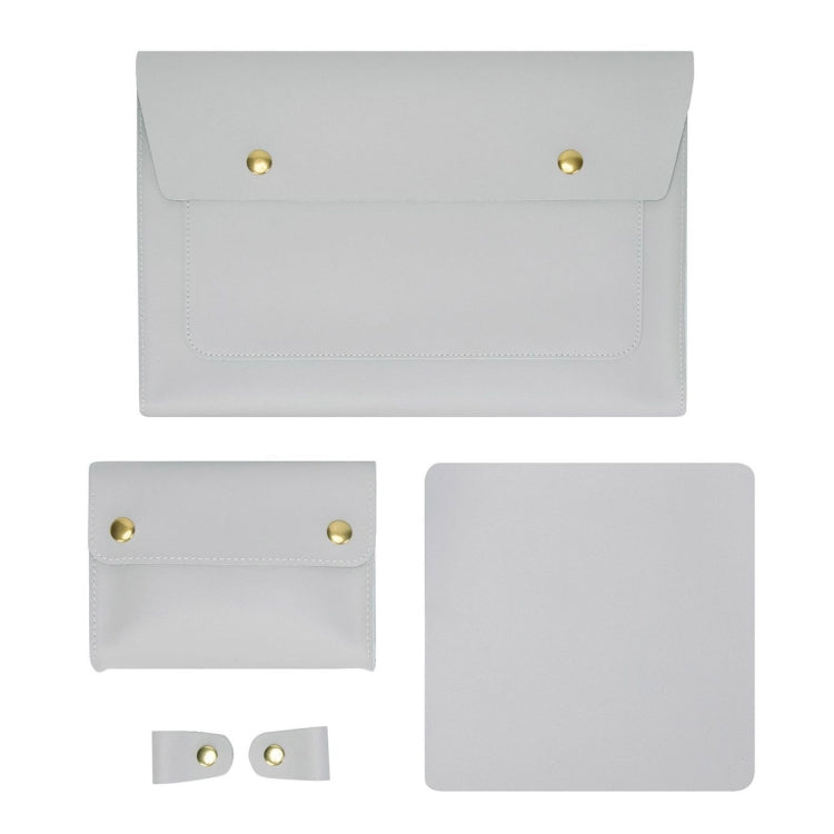 S178 3 In 1 Leather Waterproof Laptop Liner Bag, Size: 15 inches(Light Grey) by buy2fix