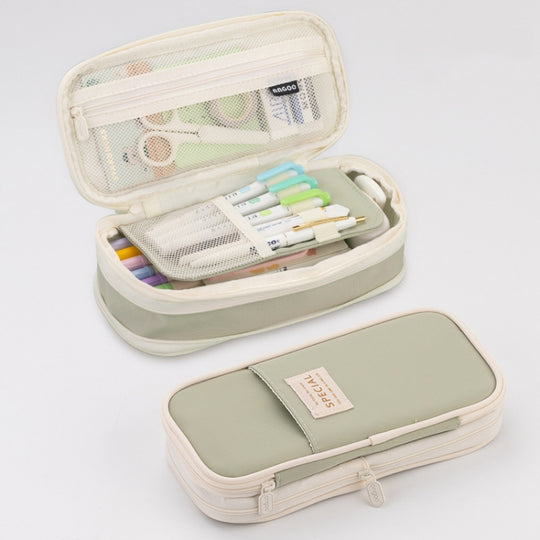 Angoo Macaron Double couche rétractable grande capacité trousse boîte de papeterie (vert)
