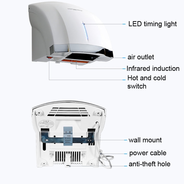 Interhasa  220V 1800W Hot and Cold Switching Electric Hand Dryer,Model: A1002 Gold,CN Plug - Dryers & Accessories by buy2fix | Online Shopping UK | buy2fix