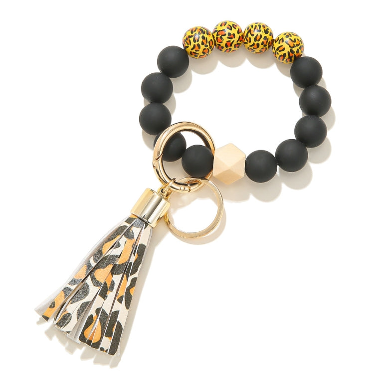 2 PCS Wooden Bead Frosted Bracelet Key Chain Pendant(Orange Leopard Pattern) - Key Rings by null | Online Shopping UK | buy2fix