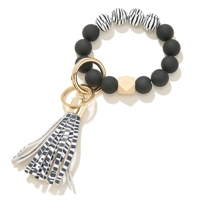 2 PCS Wooden Bead Frosted Bracelet Key Chain Pendant(Zebra Pattern) - Key Rings by null | Online Shopping UK | buy2fix