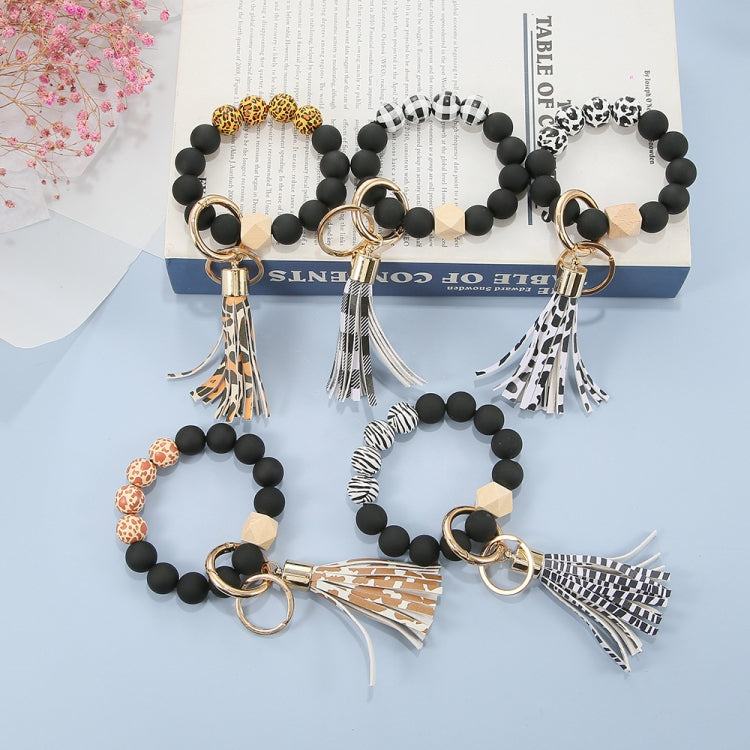 2 PCS Wooden Bead Frosted Bracelet Key Chain Pendant(Yellow Leopard Pattern) - Key Rings by null | Online Shopping UK | buy2fix