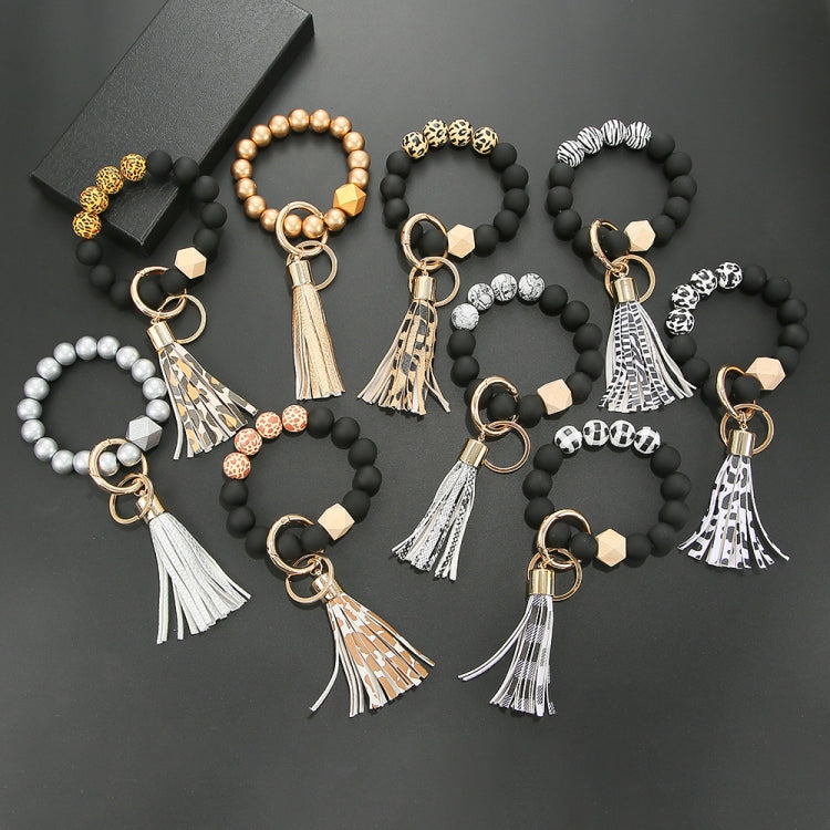 2 PCS Wooden Bead Frosted Bracelet Key Chain Pendant(Orange Leopard Pattern) - Key Rings by null | Online Shopping UK | buy2fix