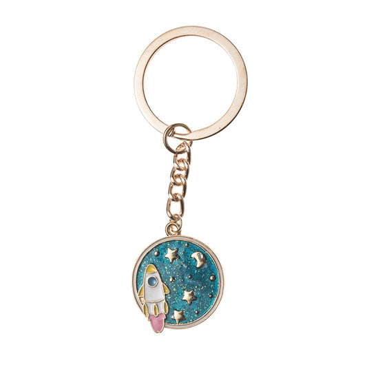 5 PCS Drip Oil Round Keychain Key Ring Bag Pendant(Planet Rocket) - Key Rings by buy2fix | Online Shopping UK | buy2fix