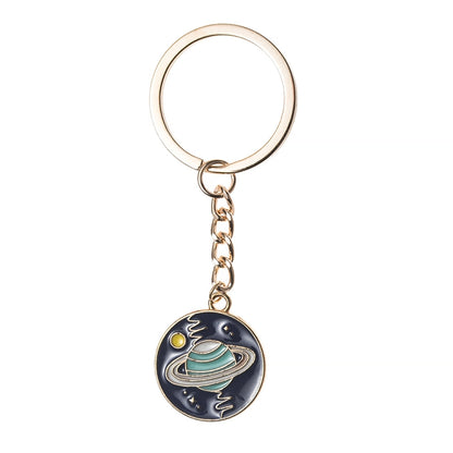 5 PCS Drip Oil Round Keychain Key Ring Bag Pendant(Cosmic Planet) - Key Rings by buy2fix | Online Shopping UK | buy2fix
