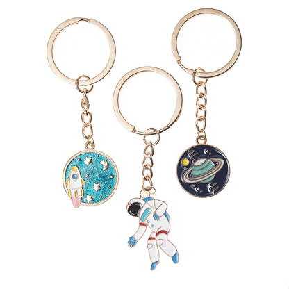 5 PCS Drip Oil Round Keychain Key Ring Bag Pendant(Astronauts) - Key Rings by buy2fix | Online Shopping UK | buy2fix
