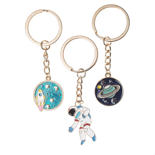 5 PCS Drip Oil Round Keychain Key Ring Bag Pendant(Cosmic Planet) - Key Rings by buy2fix | Online Shopping UK | buy2fix