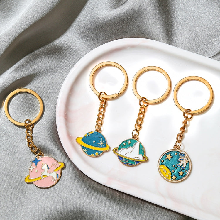 5 PCS Drip Oil Round Keychain Key Ring Bag Pendant(Planet Rocket) - Key Rings by buy2fix | Online Shopping UK | buy2fix