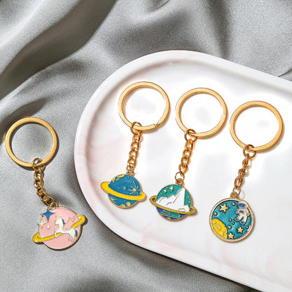 5 PCS Drip Oil Round Keychain Key Ring Bag Pendant(Planet Rocket) - Key Rings by buy2fix | Online Shopping UK | buy2fix