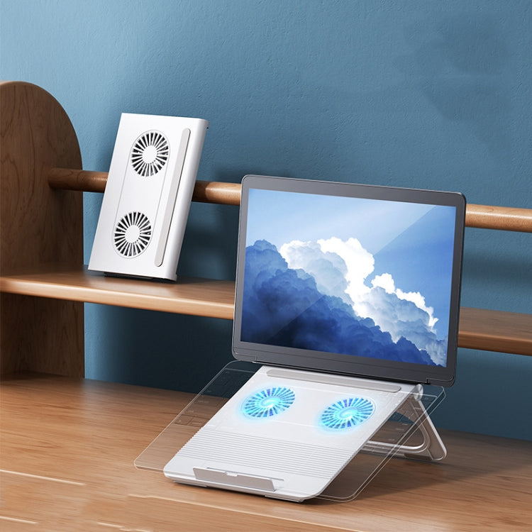D33  2 Fan Laptop Cooling Bracket Folding Portable Liftable Tablet Bracket(White) - Cooling Pads by buy2fix | Online Shopping UK | buy2fix