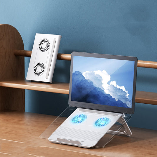 D33  2 Fan Laptop Cooling Bracket Folding Portable Liftable Tablet Bracket(White) - Cooling Pads by buy2fix | Online Shopping UK | buy2fix
