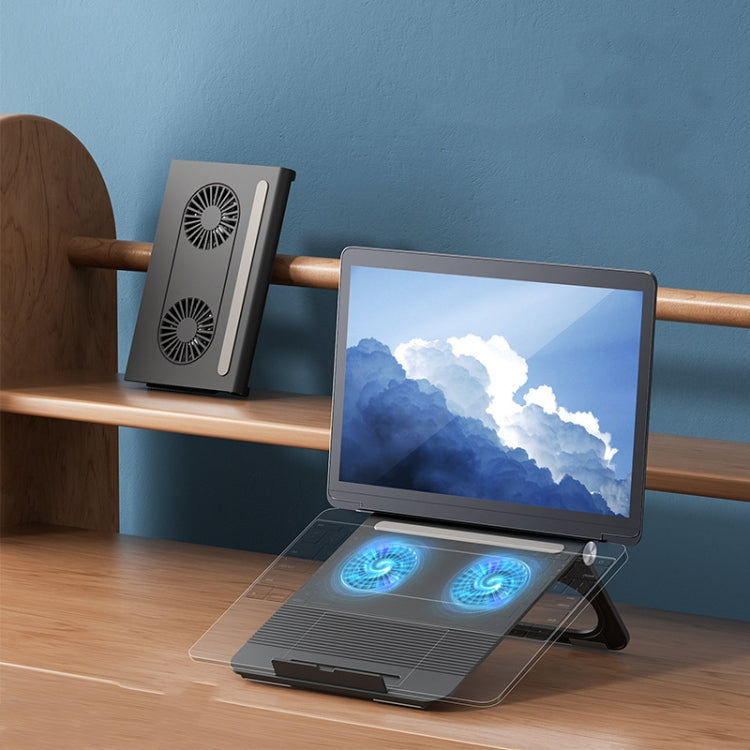 D33  2 Fan Laptop Cooling Bracket Folding Portable Liftable Tablet Bracket(Black) - Cooling Pads by buy2fix | Online Shopping UK | buy2fix