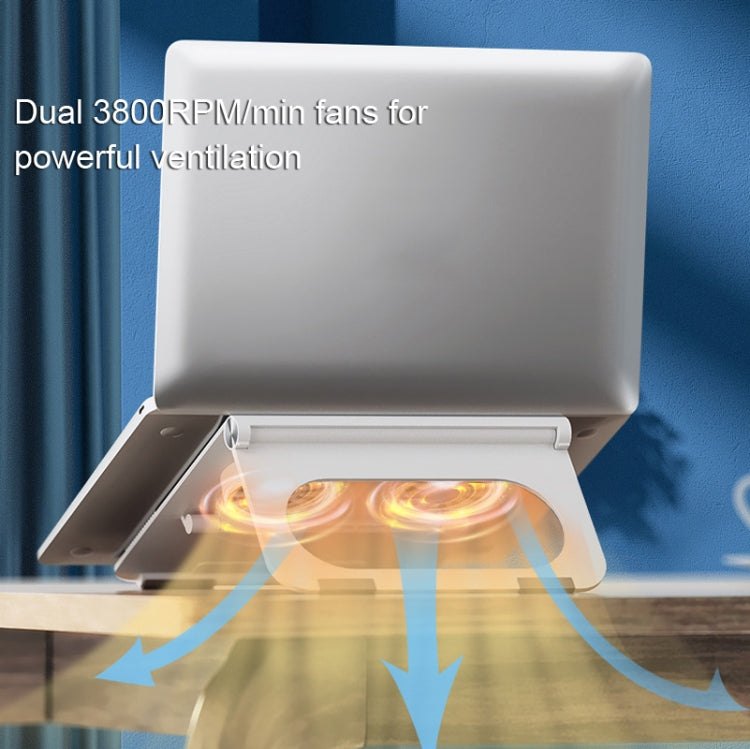 D33  2 Fan Laptop Cooling Bracket Folding Portable Liftable Tablet Bracket(White) - Cooling Pads by buy2fix | Online Shopping UK | buy2fix