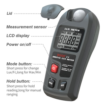 BSIDE L1 High Precision Digital Illuminance Meter Light Meter Without Battery - Light & Sound Meter by BSIDE | Online Shopping UK | buy2fix