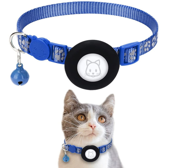 Pet Cat Reflective Collar with Bell for AirTag 2nd Gen / AirTag 1st Gen(Blue)