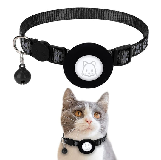 Pet Cat Reflective Collar with Bell forAirTag 2nd Gen / AirTag 1st Gen(Black)