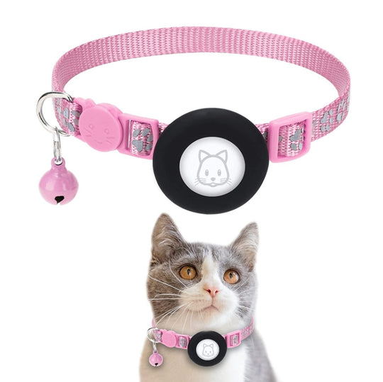 Pet Cat Reflective Collar with Bell for AirTag 2nd Gen / AirTag 1st Gen(Pink)