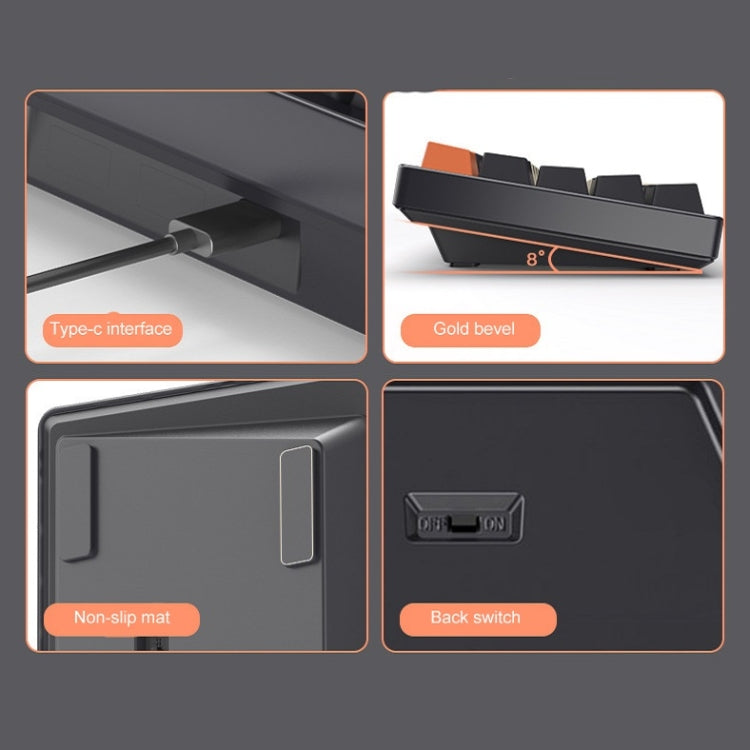 Bluetooth Wired 104-key Two-color Translucent Keycap Mechanical Keyboard(Black) by buy2fix