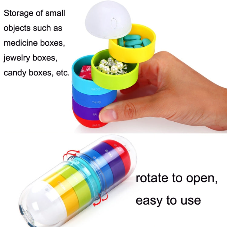 Portable Cylindrical Rotary 7 Compartments Independent Plastic Travel Pill Box(As Show) - Pill Boxes by buy2fix | Online Shopping UK | buy2fix