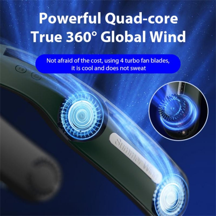 Lazy Hanging Neck Fan Bladeless Silent Sports Fan,Model: A306 Four -core 4000 mAh Green by buy2fix