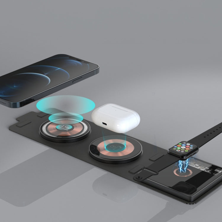 T01 15W 3 in 1 Wireless Charger Foldable Clear Glass Portable Fast Charger - Wireless Charger by buy2fix | Online Shopping UK | buy2fix