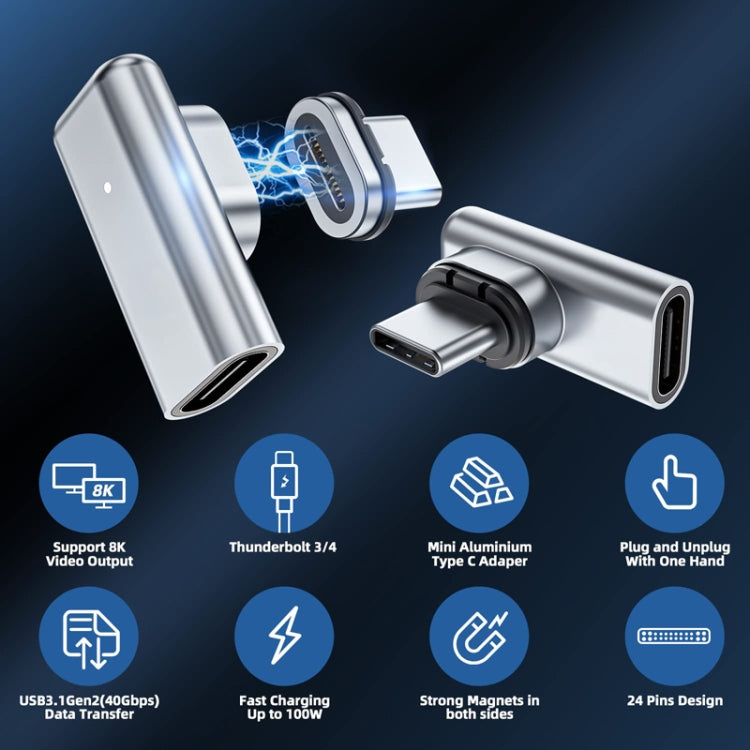 TZ30 PD100W 24Pin Fast Charge Type-C / USB-C Magnetic Elbow Adapter For MacBook Notebook Connector(Silver) - Charging Cable & Head by buy2fix | Online Shopping UK | buy2fix