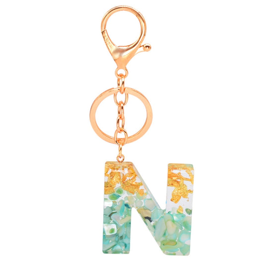 2 PCS Gold Foil Epoxy English Letter Keychain Bag Pendant(N) - Key Rings by buy2fix | Online Shopping UK | buy2fix