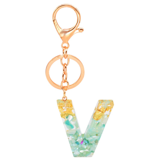 2 PCS Gold Foil Epoxy English Letter Keychain Bag Pendant(V) - Key Rings by buy2fix | Online Shopping UK | buy2fix
