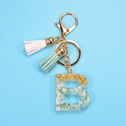 2 PCS Gold Foil English Letter Tassel Keychain Bag Decoration Pendant(B) - Key Rings by buy2fix | Online Shopping UK | buy2fix