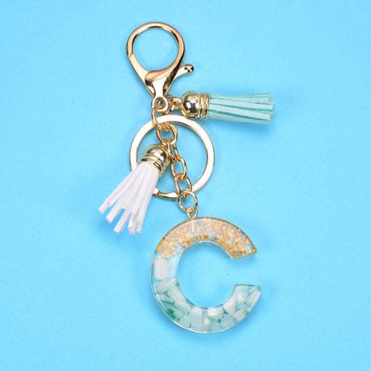 2 PCS Gold Foil English Letter Tassel Keychain Bag Decoration Pendant(C) - Key Rings by buy2fix | Online Shopping UK | buy2fix