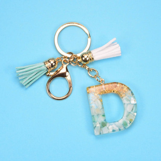 2 PCS Gold Foil English Letter Tassel Keychain Bag Decoration Pendant(D) - Key Rings by buy2fix | Online Shopping UK | buy2fix