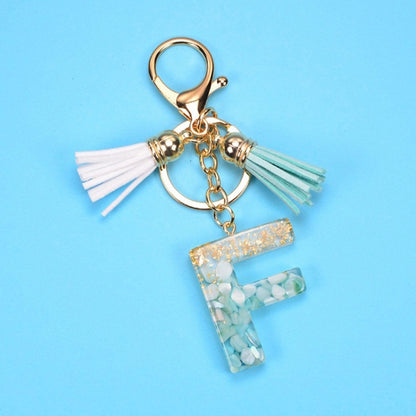 2 PCS Gold Foil English Letter Tassel Keychain Bag Decoration Pendant(F) - Key Rings by buy2fix | Online Shopping UK | buy2fix