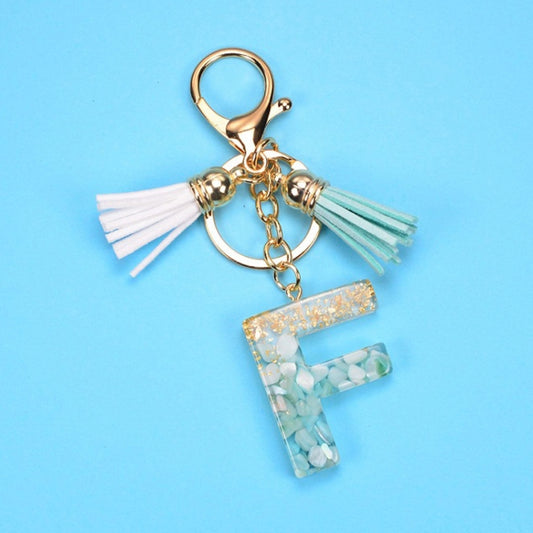 2 PCS Gold Foil English Letter Tassel Keychain Bag Decoration Pendant(F) - Key Rings by buy2fix | Online Shopping UK | buy2fix