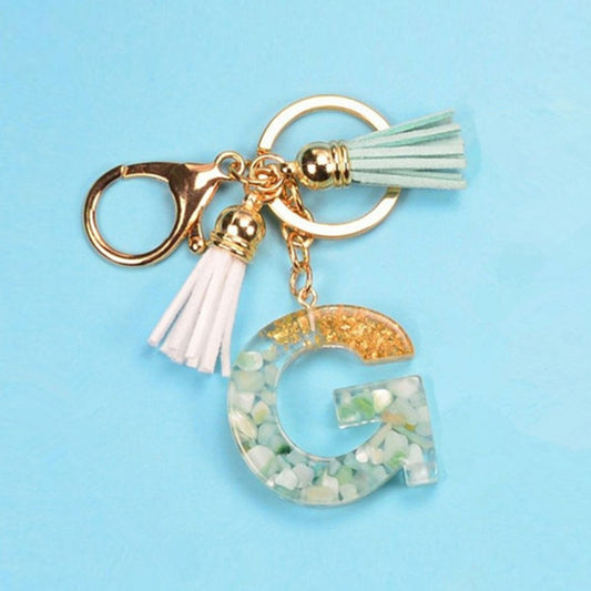 2 PCS Gold Foil English Letter Tassel Keychain Bag Decoration Pendant(G) - Key Rings by buy2fix | Online Shopping UK | buy2fix