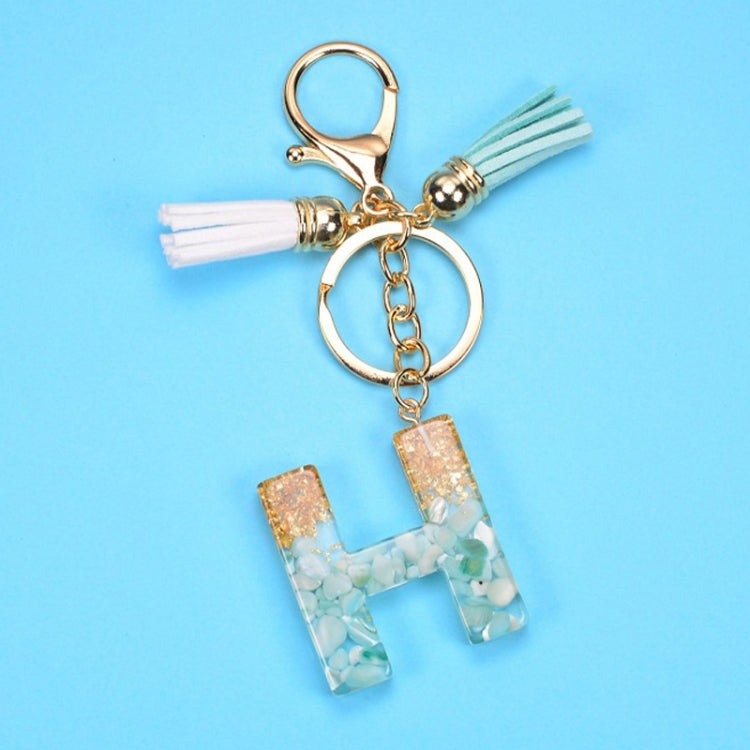 2 PCS Gold Foil English Letter Tassel Keychain Bag Decoration Pendant(H) - Key Rings by buy2fix | Online Shopping UK | buy2fix