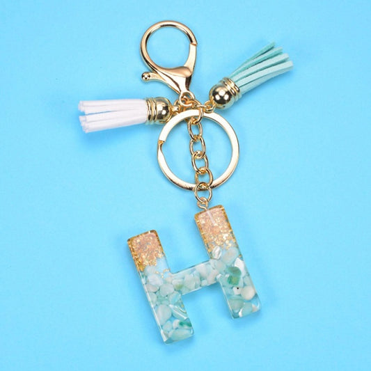 2 PCS Gold Foil English Letter Tassel Keychain Bag Decoration Pendant(H) - Key Rings by buy2fix | Online Shopping UK | buy2fix