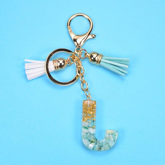 2 PCS Gold Foil English Letter Tassel Keychain Bag Decoration Pendant(J) - Key Rings by buy2fix | Online Shopping UK | buy2fix
