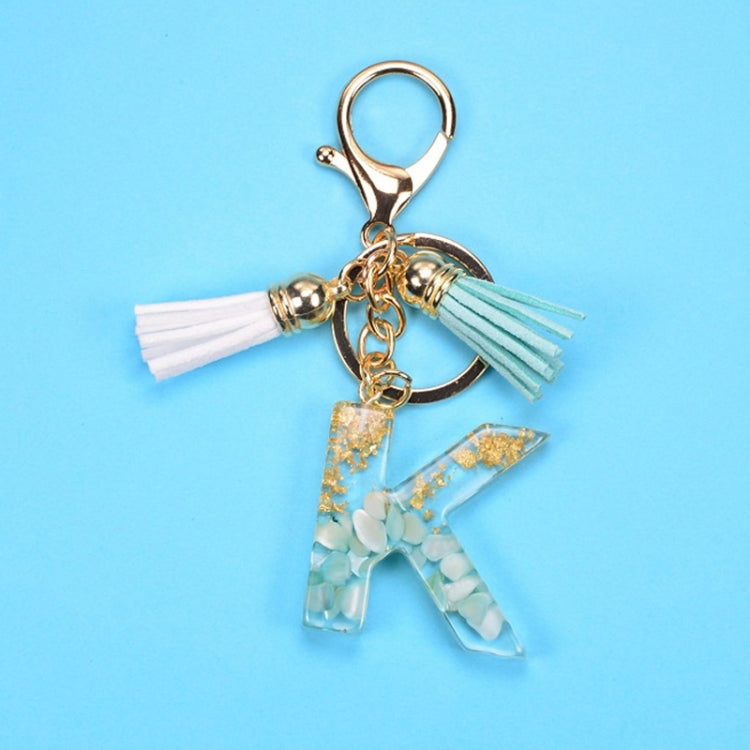 2 PCS Gold Foil English Letter Tassel Keychain Bag Decoration Pendant(K) - Key Rings by buy2fix | Online Shopping UK | buy2fix