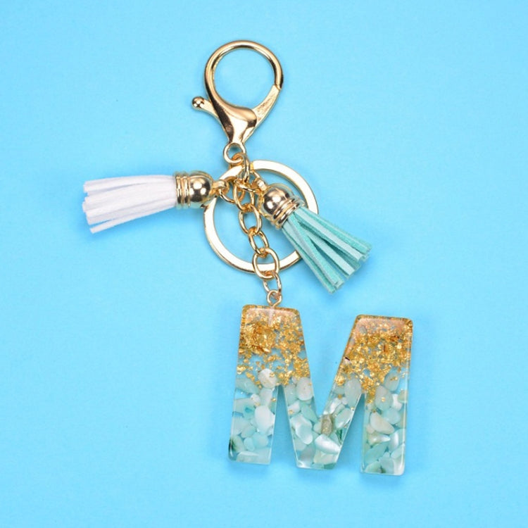 2 PCS Gold Foil English Letter Tassel Keychain Bag Decoration Pendant(M) - Key Rings by buy2fix | Online Shopping UK | buy2fix