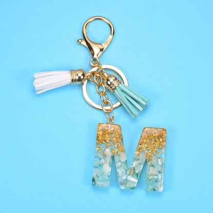 2 PCS Gold Foil English Letter Tassel Keychain Bag Decoration Pendant(M) - Key Rings by buy2fix | Online Shopping UK | buy2fix