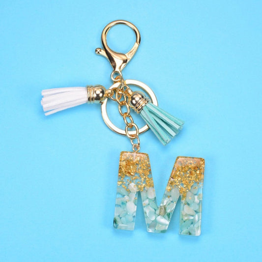 2 PCS Gold Foil English Letter Tassel Keychain Bag Decoration Pendant(M) - Key Rings by buy2fix | Online Shopping UK | buy2fix