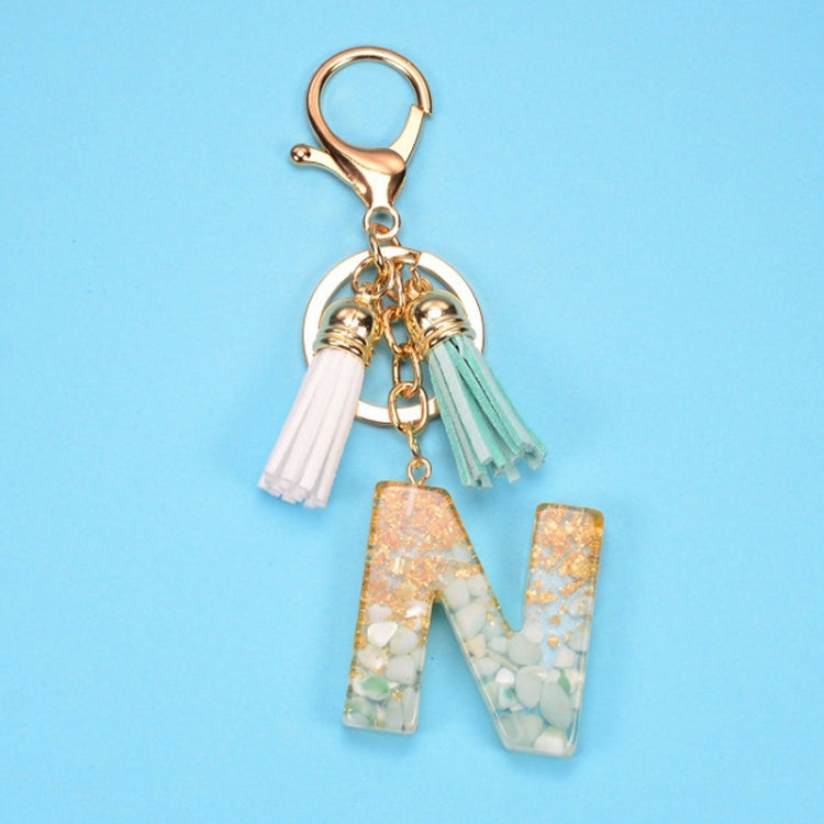 2 PCS Gold Foil English Letter Tassel Keychain Bag Decoration Pendant(N) - Key Rings by buy2fix | Online Shopping UK | buy2fix