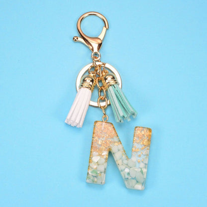 2 PCS Gold Foil English Letter Tassel Keychain Bag Decoration Pendant(N) - Key Rings by buy2fix | Online Shopping UK | buy2fix